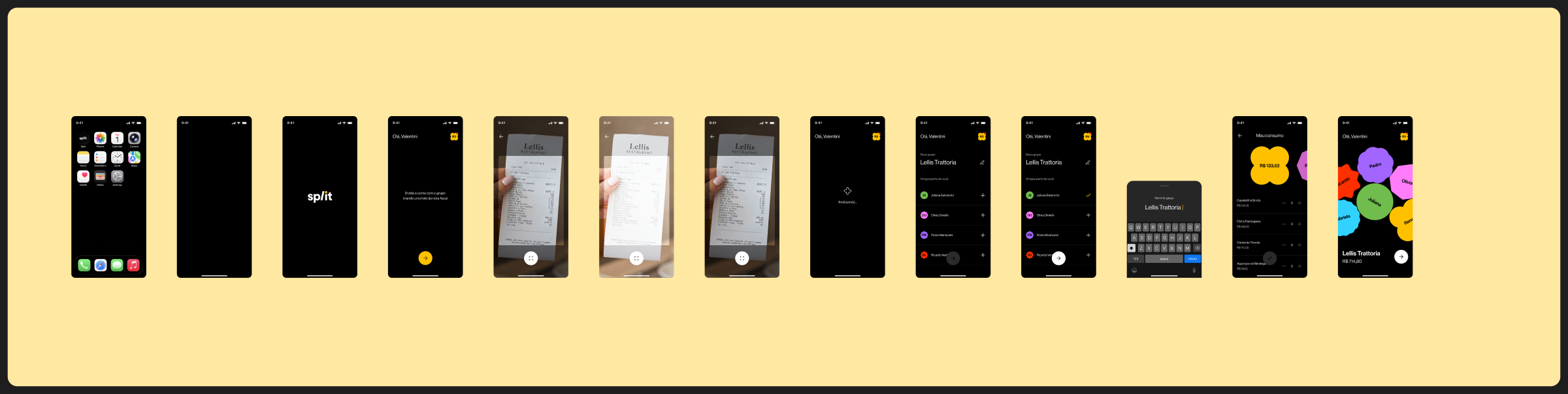 App Split · protótipo final · todas as telas