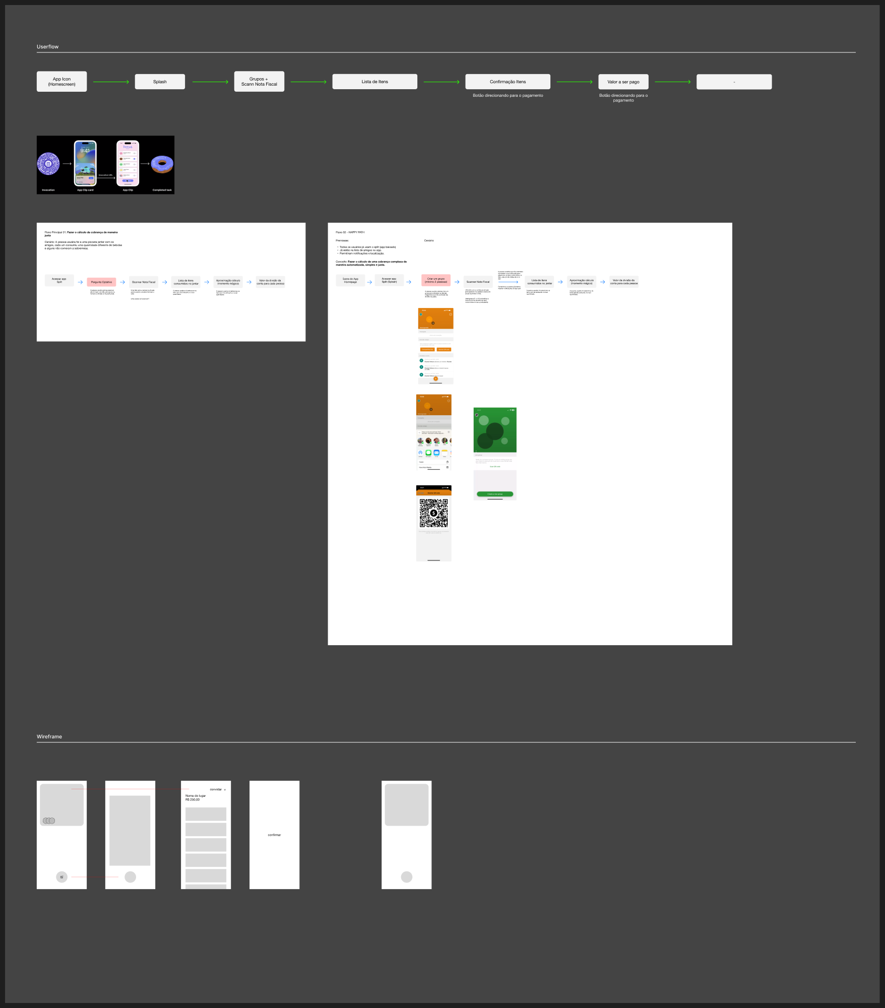 App Split · userflow happy path + wireframe